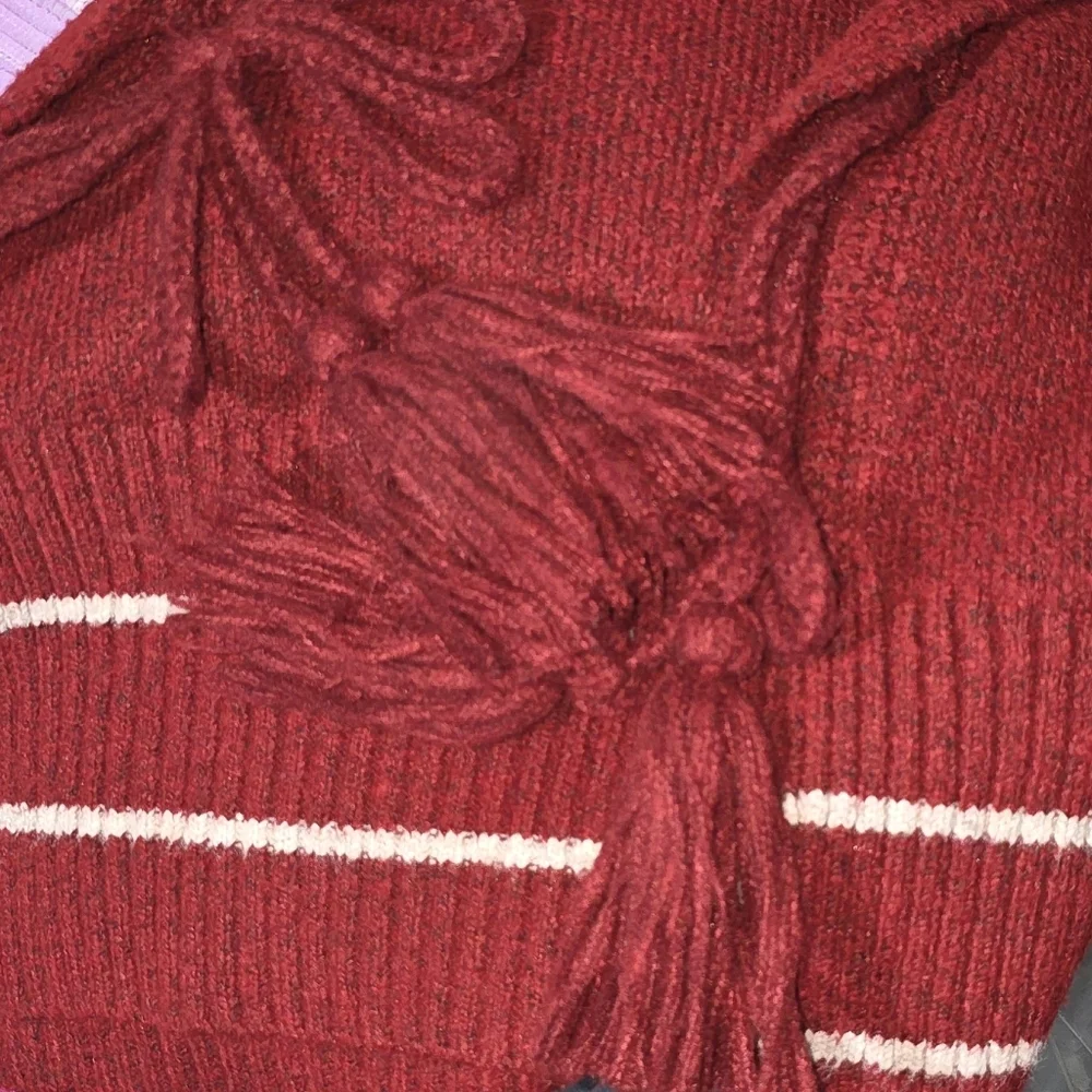 Free People Burgandy V-Neck All-star Poncho Oversized Vest with Tassels